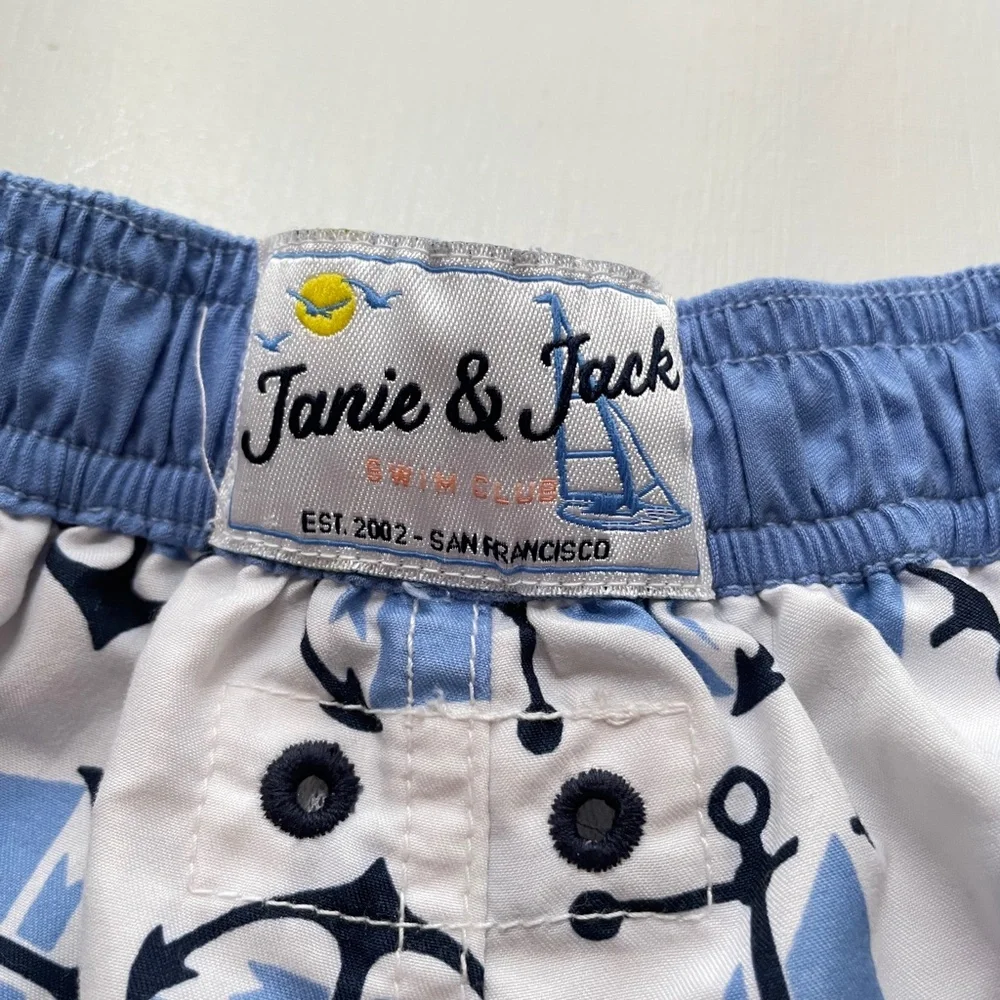 Janie and Jack Toddler Boys 12-18 Months Sailboat Anchor Swim Shorts White Blue